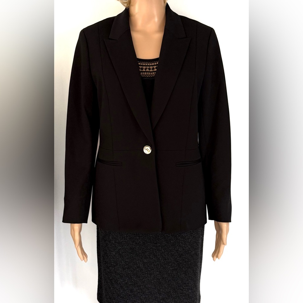 Kasper Women's Stretch Twill One Button Jacket Blazer Black Size 10 Petite